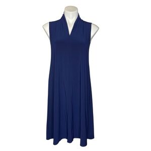 CLARA SUNWOO Sleeveless Ruched V Neck Mid Length Tent Dress Navy Blue XS